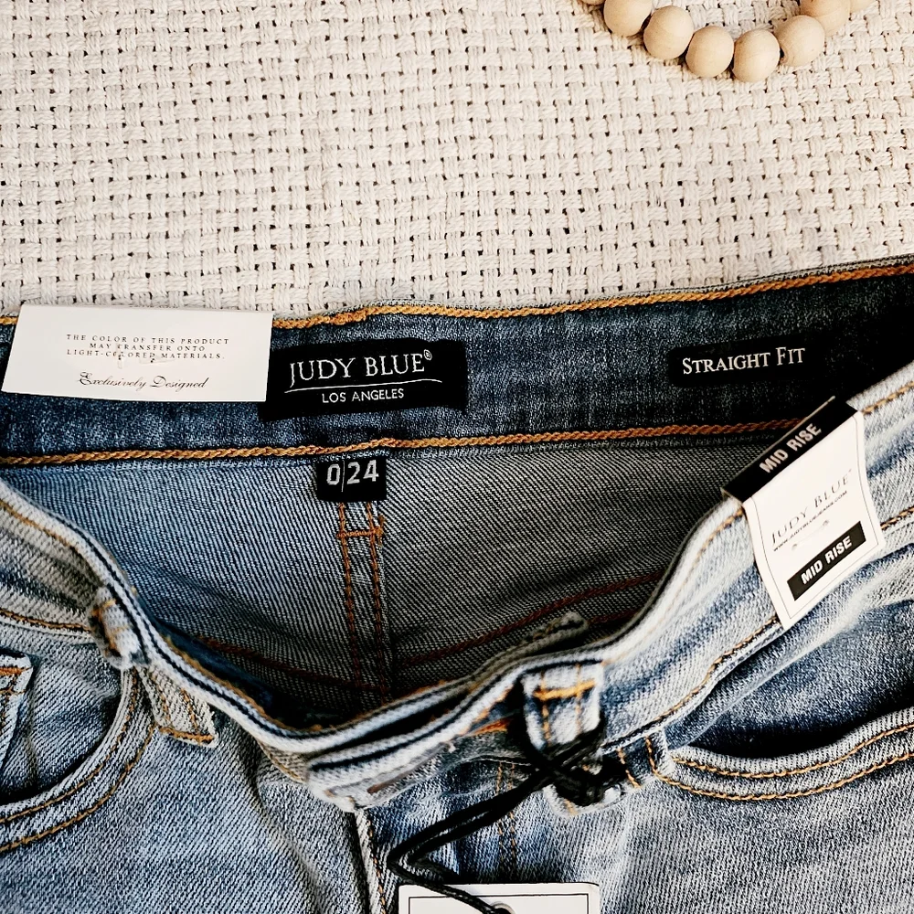 SOLD | Judy Blue Raw Hem Straight Leg Split Ankle Jeans Size 0(24) Rare Find - Picture 11 of 14